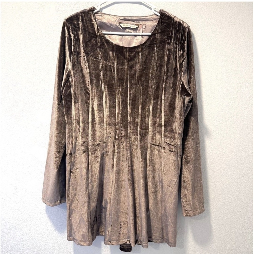 Soft Surroundings‎ Size-L Women Bella Rosa Velvet Velour Tunic Top Soft Brown